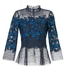 Sea Mosaic Lace Blouse 432 Liked On Polyvore Featuring Tops Blouses Blue Floral Print Blouse Long Lace Blue Lace Shirt Blue Floral Shirt Blue Lace Top
