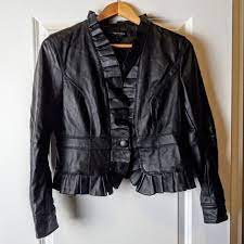 Bagatelle Jackets Coats Bagatelle Black Faux Leather Ruffle Trim Jacket Poshmark