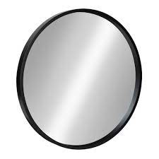 It's made in a shadowbox frame with a mirror in the back, some led lights around the middle, and a partially reflective mirror in the front. 22 X 22 Travis Round Wood Accent Wall Mirror Black Kate And Laurel All Things Decor Target