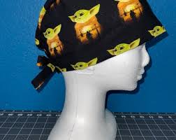 Scrub Hat Cap Earsaver Buttons Star Wars the Child Frog Mando Helmet This  is the Way Handmade Doctor Nurse Surgical