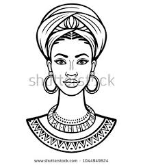 African Woman Art Black And White Animation Portrait Of The Young African Woman In A Turban Monochrome Linear Drawing Vector Illustrat African Drawings African Women Art African Art Paintings