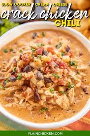 (it should reach 165 if you are using a meat thermometer.) season to taste with extra salt and pepper. Slow Cooker Cream Cheese Crack Chicken Chili Plain Chicken