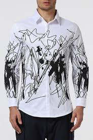 Printed logo and design on the front. Creative Ink Graffiti Printed Basic Long Sleeve Button Down White Shirt For Men Takeluckhome Com