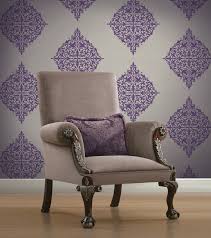 Puple Living Room Decor Idea With A Modern Medallion Feature Wall Wallpaper Purple Wallpaper Accent Wall Home Wallpaper Purple Accent Walls
