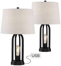 360 lighting modern table lamps set of 2 with usb port led touch on off silver white drum shade for living room bedroom family. 360 Lighting Modern Industrial Table Lamps Set Of 2 With Nightlight Led Usb Port Black Linen Shade For Living Room Bedroom Walmart Com Walmart Com