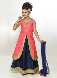 Coral Pink Kids Long Choli A Line Lehenga Kids Pageant Dresses Indian Ladies Dress Gowns For Girls