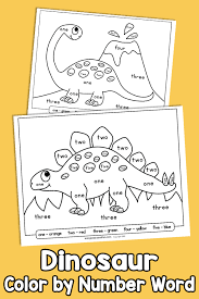 Dinosaur color by number worksheet. Dinosaurs Color By Number Word Easy Peasy And Fun Membership