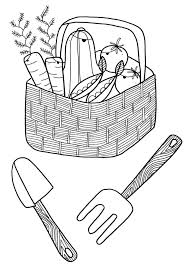 Seamless pattern for coloring with garden tools and vegetables on white background. Garden Coloring Pages Coloring Rocks