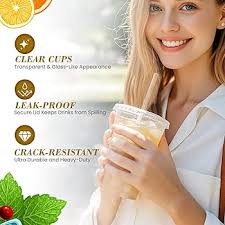 Amazon.com: Ginkgo 100-Pack 20oz Clear Plastic Iced Coffee Cups with Lids  and Straws, Disposable To Go Cups for Smoothies, Milkshake, Cold Beverages  : Health & Household