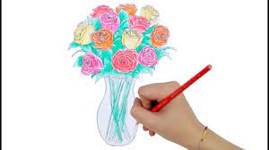 There are many illustrations of howlook like a scarlet flower, if it were not made up. How To Draw Roses In A Vase Youtube