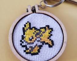 Click the image to enlarge, right click and select save as to download the pattern. Jolteon Cross Stitch Mini Eeveelution Embroidery Hoop Pokemon Keychain Accessories Keychains Valresa Com