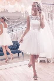 118 79 Marvelous Lace Tulle Jewel Neckline Ball Gown Wedding Dresses Magbridal Com Cn Simple Wedding Dress Short Short White Dress Wedding Knee Length Wedding Dress