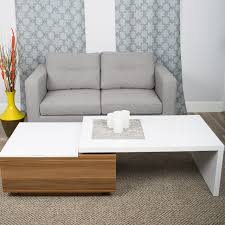 Rectangular lift top contains hidden storage. Mix Ct Wht Adele With Hidden Storage And Outter 360 Swivel Extension White Lacquer Walnut Gift Of Space