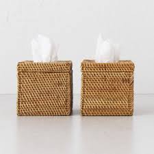 Please measure the tissue boxes you are using and compare with the measurements of the tissue box cover hereafter to verify that the one will fit into the other. Rattan Tissue Box Cover Set Of 2 Square Natural Rattan Living By Design