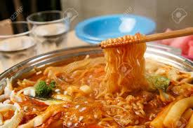 Ah, chinese glass noodles are always the bomb! Spicy Rice Cake With Noodles With Broccoli And Glass Noodles Served On Pan With Chopstick Stock Photo Picture And Royalty Free Image Image 117510943