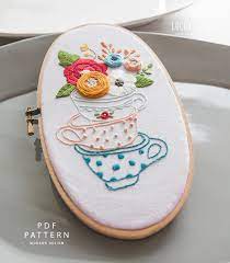 We love the delicate details and whimsical style of this floral teacup free embroidery design. Floral Teacup Embroidery Pdf Pattern Fiber Arts Art Collectibles Kientructhanhdat Com
