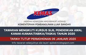 26.393 beğenme · 1.772 kişi bunun hakkında konuşuyor. Tawaran Mengikuti Kursus Sijil Pendidikan Awal Kanak Kanak Tabika Taska Tahun 2020