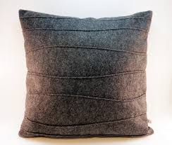 Charcoal Gray Pillow Wool Felt Pillow Handmade Modern Pillow Pin Tuck  Ribbed Contemporary Home Decor Synthetic Down Insert