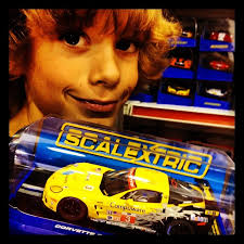 Adrian in slot-car-Nirvana with the Magnussen/Garcia #3 Co…