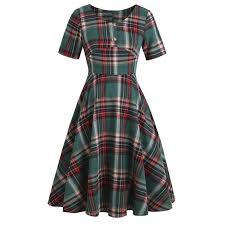 Große auswahl · klassiker · scan & go · versandkostenfrei Audrey Hepburn Style Dress O Neck Short Sleeved Plaid Swing Dress Vintage Retro