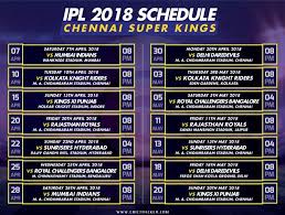 Ipl 2018 Chennai Super Kings Schedule For The Season