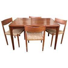 Danish Modern Extendable Teak Dining Table With Woven Chairs Danish Modern Dining Room Teak Dining Table Interior Design Dining Room