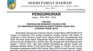 Pengumuman formasi cpns kalimantan barat tahun 2019 full version. Pengumuman Bkd Sulawesi Tengah