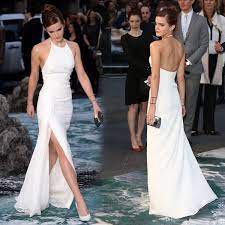 News articles about emma are still okay to submit. 2020 Elegant Emma Watson Celebrity Dresses Halter Neck Backless White Chiffon Side Split Floor Length Elegant Evening Prom Dresses From Prom Dresses2017 85 43 Dhgate Com