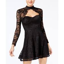 Material Girl Juniors Lace Choker Dress Created For Macy S 38 Liked On Polyvore Featuring Dresses Caviar Black Sweetheart Dress L Lace Dress With Sleeves Choker Dress Lace Dress