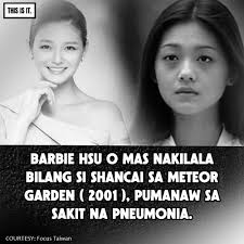 JUST IN! Pumanaw si Barbie Hsu o mas nakilala sa karakter na Shancai sa  Meteor Garden. Follow us for more!