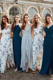 Teal Powder Blue And White Dresses With Floral Prints Can Be Used At One Wedding For A Floral Bridesmaid Dresses Printed Bridesmaid Dresses Bridesmaid Dresses