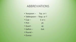 Following is a list of commonly used measurement abbreviation used in some recipes. Measurement Abbreviations Youtube
