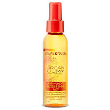Switch out your normal heat protection spray for argan oil. Creme Of Nature Argan Oil Anti Humidity Gloss Shine Mist Hair Glosses 4oz Target