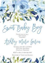 Sweet Baby Boy Baby Shower Invitation Navy Light Blue Watercolor Flowers Digital Instant Download Editable Template Diy Ba 132 Baby Shower Invitations For Boys Baby Shower Invitations Baby Shower Background