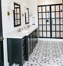 Black And White Tile Bathroom Shower Black White Farmhouse Bathroom Shower Tile Lighting Dreamy Sita Montgomery Modern Farmhouse Bathroom Farmhouse Shower Tile Bathroom