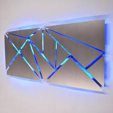 Fracture Lighted Metal Wall Art Sculpture With Led Color Changing Lighting Metal Wall Sculpture Metal Sculpture Wall Art Silver Metal Wall Art
