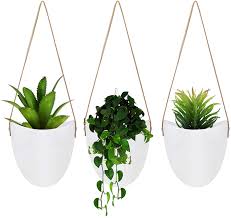 By hanging them in a group at varying heights, you can create a the beauty of these lightweight designs is that they can hang from practically anywhere in the house (even on an indoor tree!), reflecting light and gently. Fairylavie Ceramic Wall Hanging Planter Indoor For Succulent Cactus Air Plants House Hanging Pots Set With Leather Strap Set Of 3 Amazon Co Uk Garden Outdoors