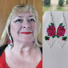 Native Style Beautiful Victorian Beaded Rose Earrings Red, Pink Delica  Native, Southwestern, Gypsy Brick Stitch Great Gift