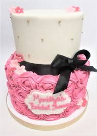 2 Tier Pink Black White Bridal Shower Cake By Flavor Cupcakery Cake Flavor Cupcakery Custom Cakes