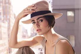 We love how this hat is functional in protecting our hair and head from the sun as well as how super fashionable it is. Hd Wallpaper Lily Collins Women Celebrity Women With Hats Eyeliner Short Hair Wallpaper Flare