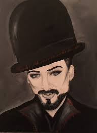 This pink and blue silkscreen print of Boy George by Artdmarques is  awesome! Start off your weekend with “Out of Fashion” playing