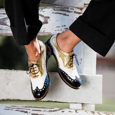 Black And White Wingtip Shoes Womens Mr Doubt Brogue Oxford In Black White Gold Women S Wingtips Black White Gold Oxford