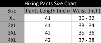Hiking Pants Size Chart Ptt Outdoor