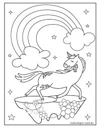Einhörner auf einem regenbogen, fliegen, kawaii, realistisch. Malvorlage Einhorn Kostenlose Ausmalbilder