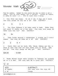 Monster Math Word Problems Free Pdfs For Halloween