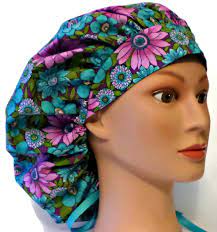 Women S Bouffant Pixie Or Ponytail Surgical Scrub Hat Cap In Purple Flowers Bouffant Scrub Caps Scrub Hats Bouffant Scrub Hat