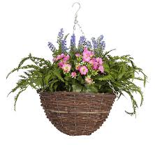 Outdoor faux hanging flower baskets. Artificial Wild Flower Hanging Basket Blooming Artificial