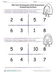 mid year math assessment comparing numbers worksheet education com