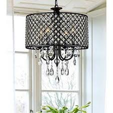 The sarella drum pendant light from schonbek lighting dazzles with a clean, modern design accentuated by timeless crystals with vibrant optics. Maxax Lumos Antique Black 4 Light Round Crystal Chandelier Drum Pendant Ceiling Lighting Fixture For Dining Room Living Room