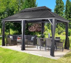 Patio Sun Shelter Pool Furniture Gazebo 12 X 20 Ft Hardtop Steel Roof Garden Set Backyard Pavilion Patio Gazebo Backyard Gazebo